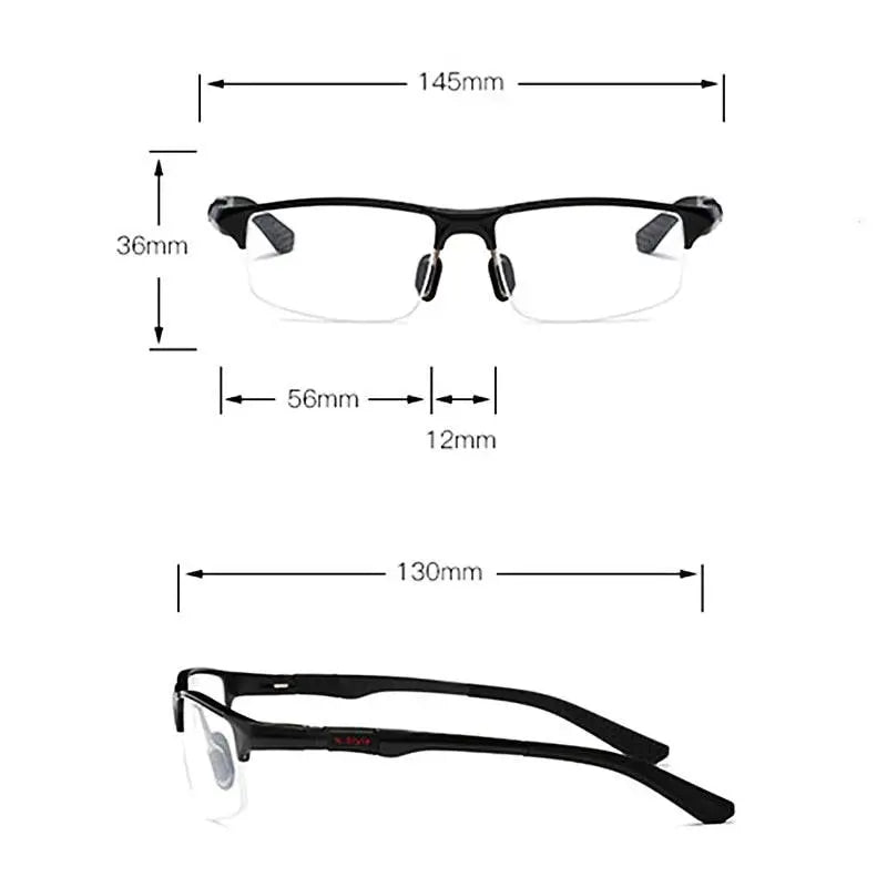 Men's Square Semi-Rimless Aluminum Sports Glasses Y3121 — view 7 | Rx Spectacle