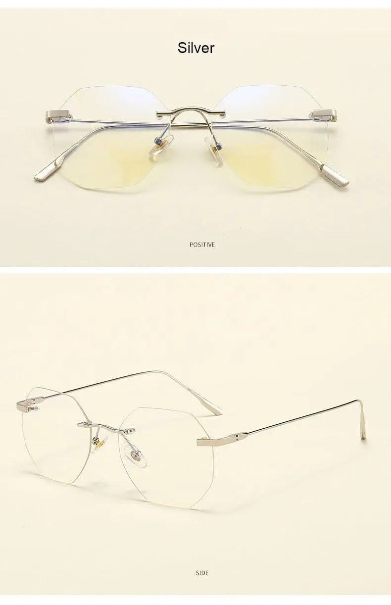 Men's Polygon Rimless Alloy Prescription Glasses 6213 — view 20 | Rx Spectacle