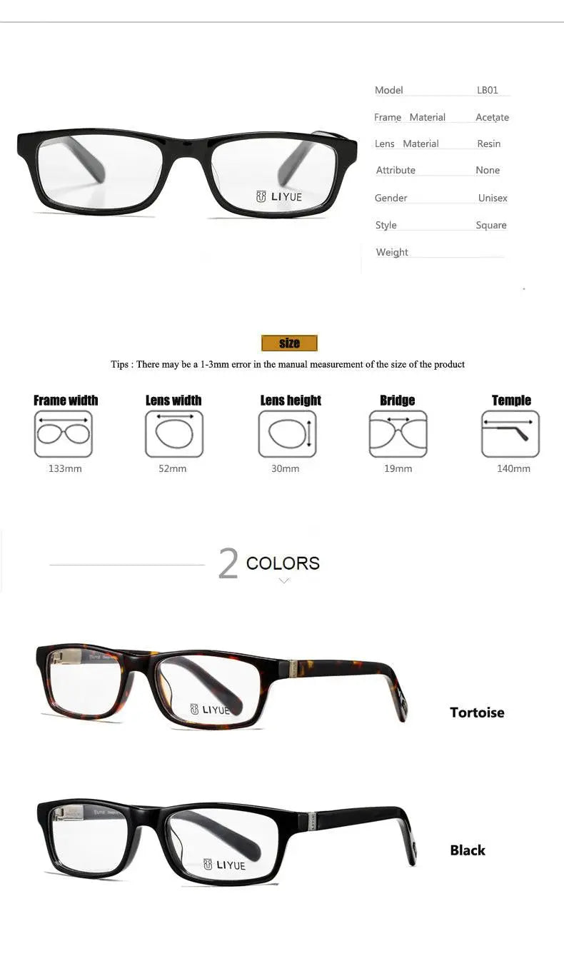 Unisex Square Full Rim Acetate Prescription Glasses Lb01 — view 8 | Rx Spectacle
