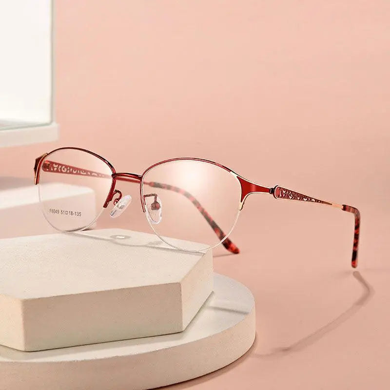 Women's Oval Semi-Rimless Alloy Prescription Glasses F6049 — view 1 | Rx Spectacle
