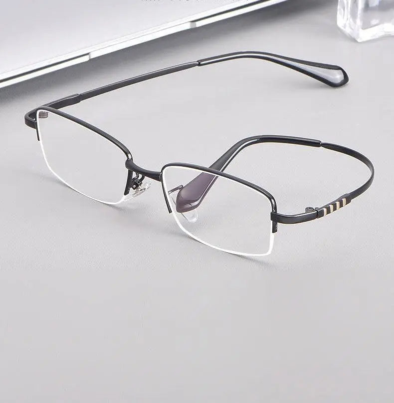 Men's Rectangular Semi-Rimless Titanium Prescription Glasses 9071 — view 11 | Rx Spectacle