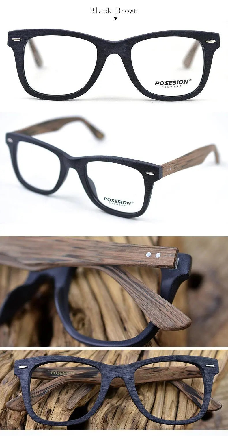 Men's Round Full Rim Wood Prescription Glasses Ps6099 — view 10 | Rx Spectacle