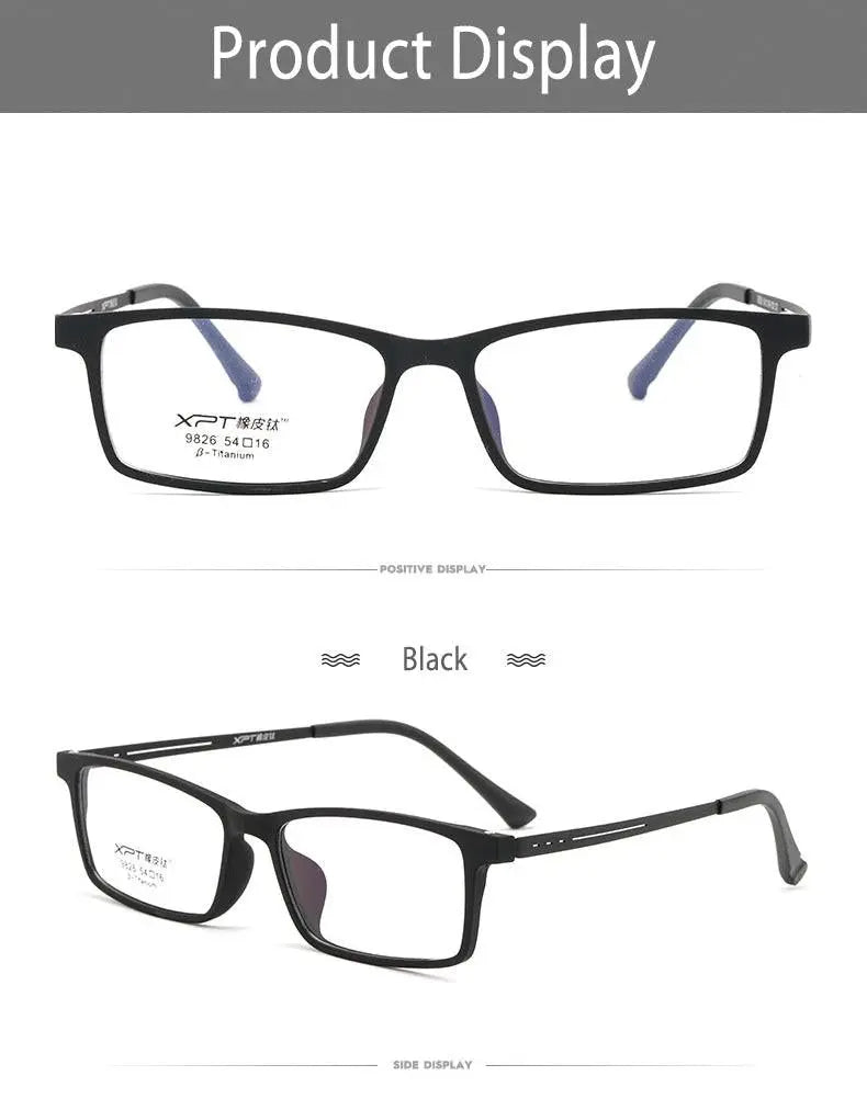 Unisex Rectangular Full Rim Titanium Prescription Glasses 9826 — view 14 | Rx Spectacle