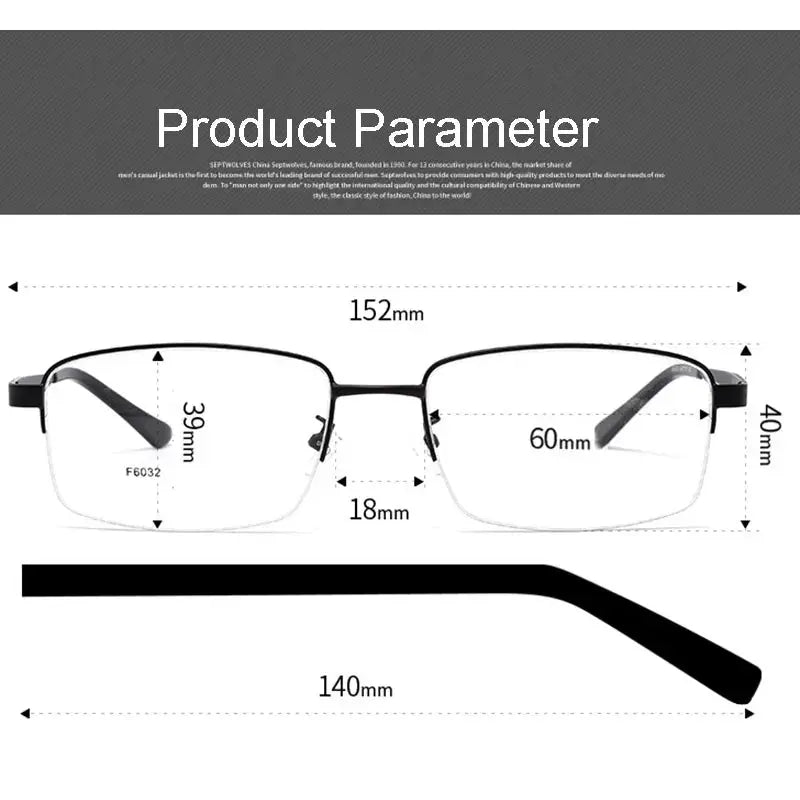 Men's Square Semi-Rimless Alloy Oversized Prescription Glasses 603244 — view 2 | Rx Spectacle