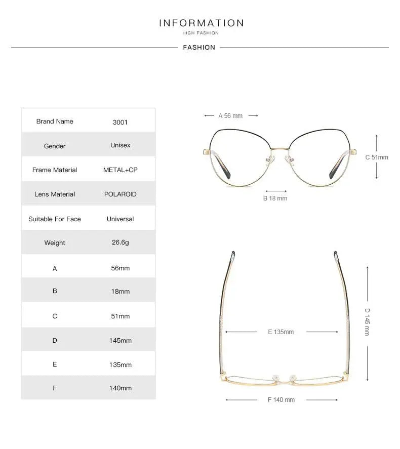 Women's Cat Eye Full Rim Alloy Prescription Glasses 3001 — view 15 | Rx Spectacle