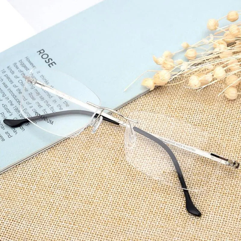 Unisex Rectangular Rimless Alloy Prescription Glasses Rw004 — view 2 | Rx Spectacle
