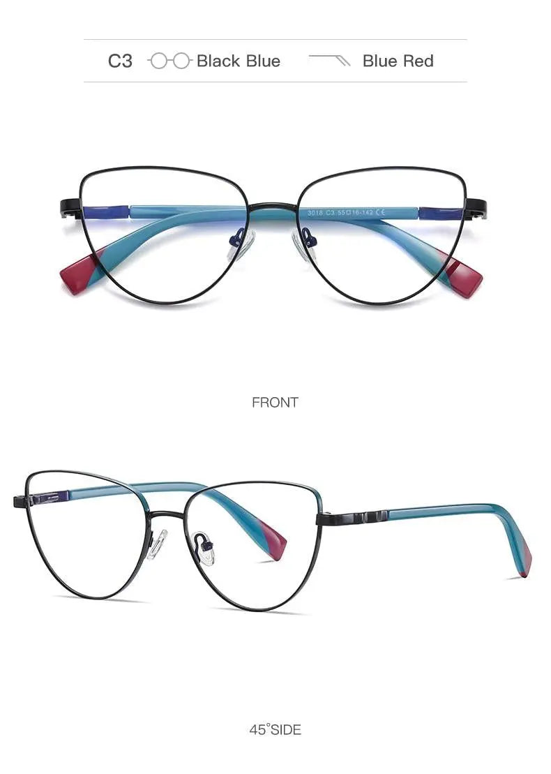 Women's Cat Eye Full Rim Alloy Prescription Glasses 3018 — view 20 | Rx Spectacle