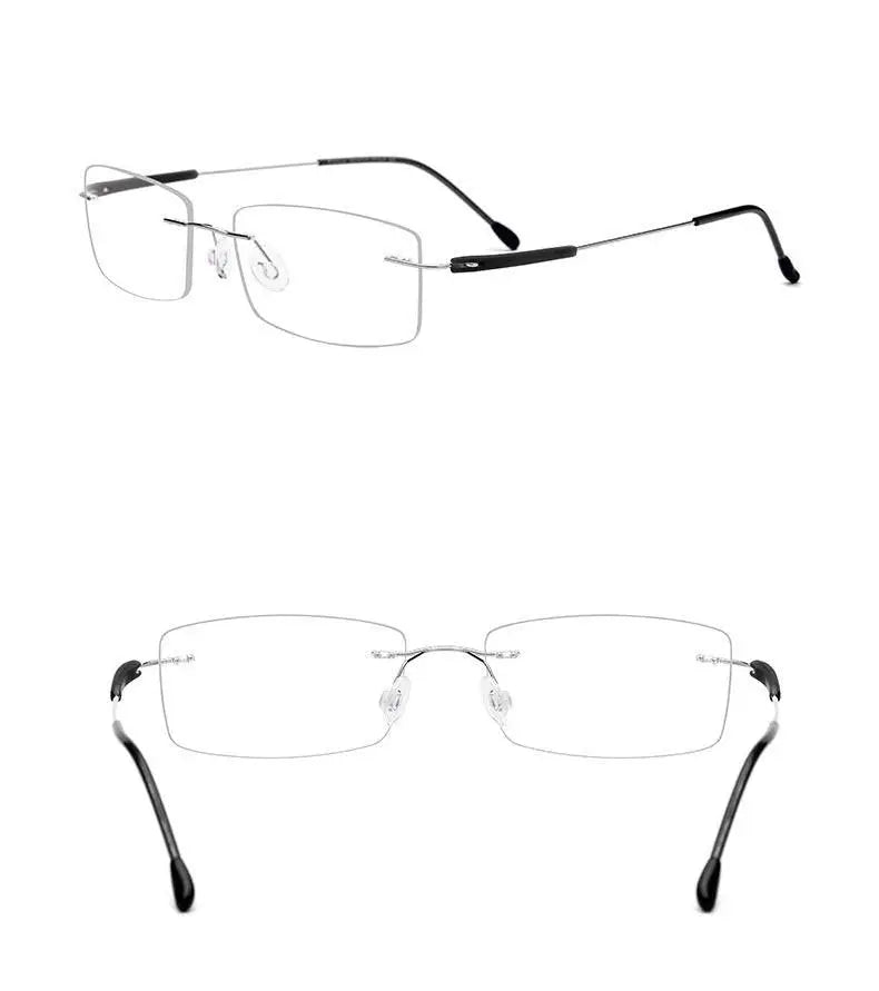 Unisex Rectangular Rimless Titanium Prescription Glasses 3125 — view 18 | Rx Spectacle