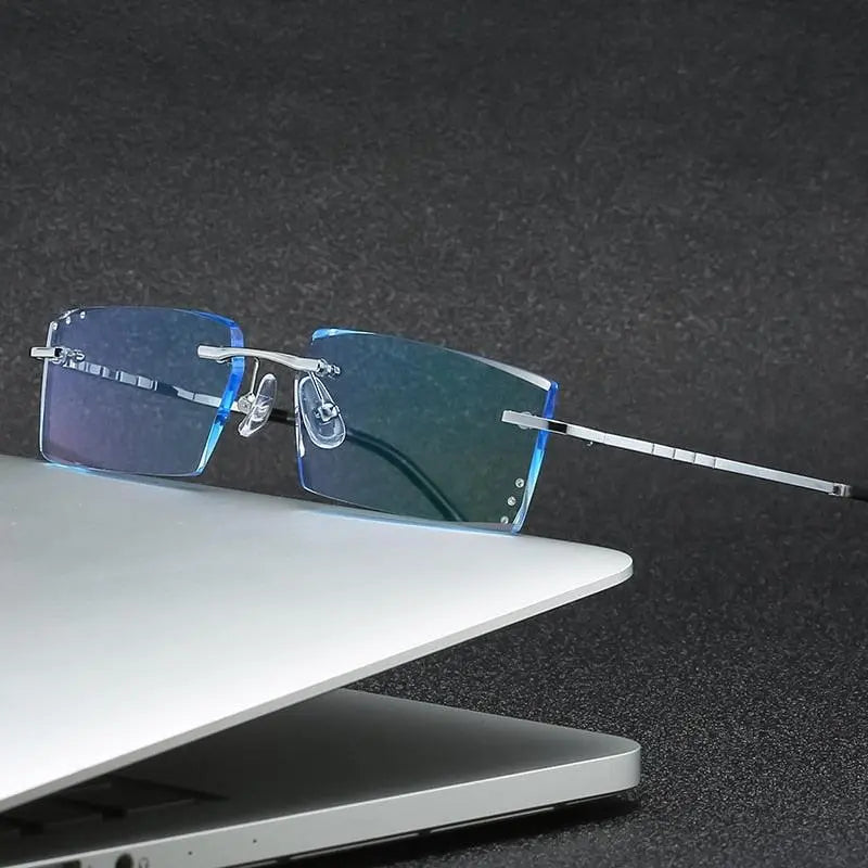 Unisex Square Rimless Titanium Prescription Glasses 58076 — view 2 | Rx Spectacle