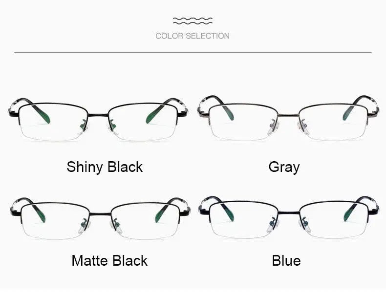 Men's Rectangular Semi-Rimless Titanium Prescription Glasses 9071 — view 10 | Rx Spectacle
