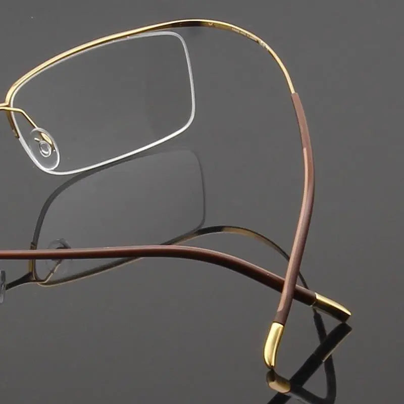 Unisex Rectangular Semi-Rimless Titanium Prescription Glasses 9256 — view 9 | Rx Spectacle
