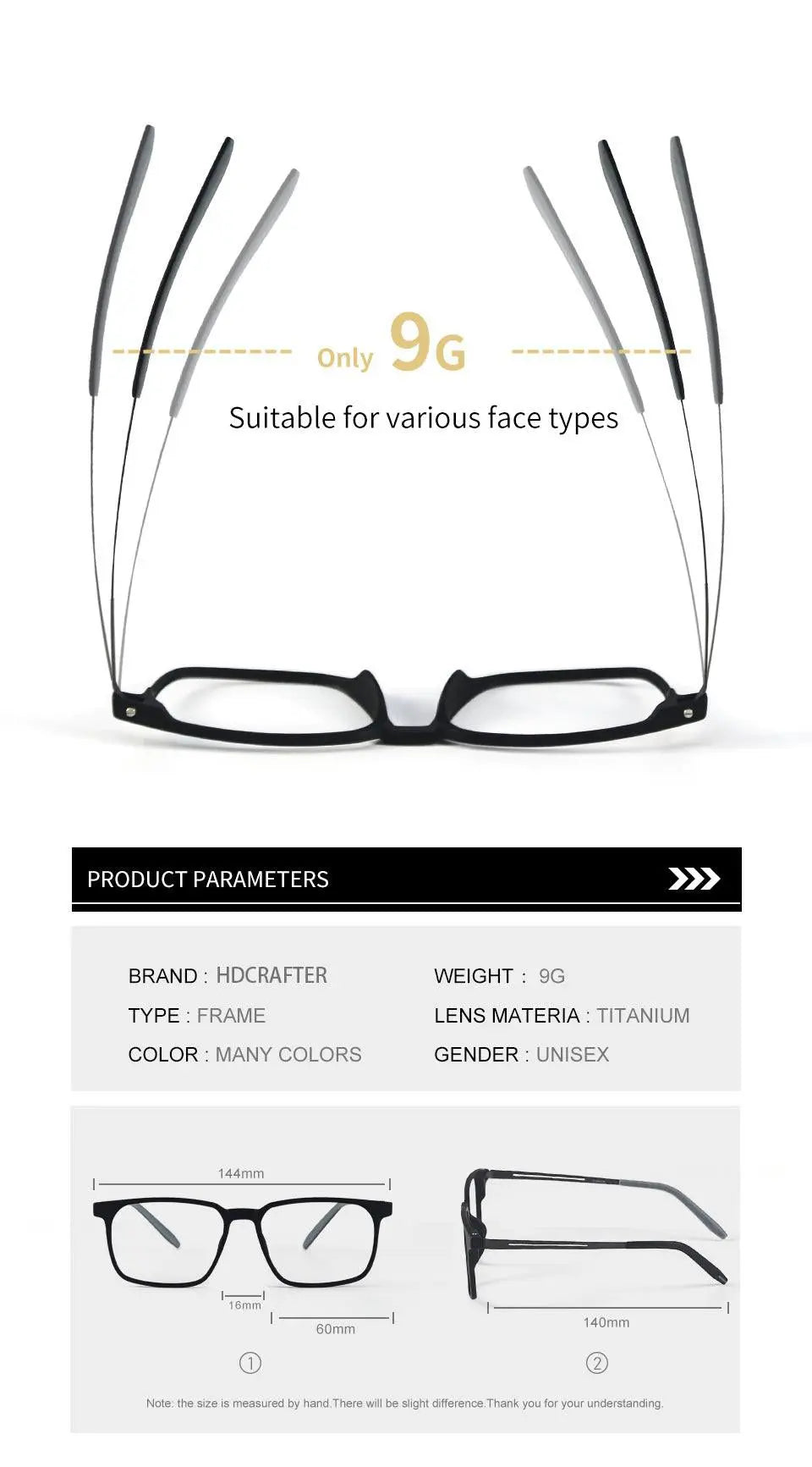 Men's Square Full Rim Titanium Prescription Glasses 1601 — view 9 | Rx Spectacle