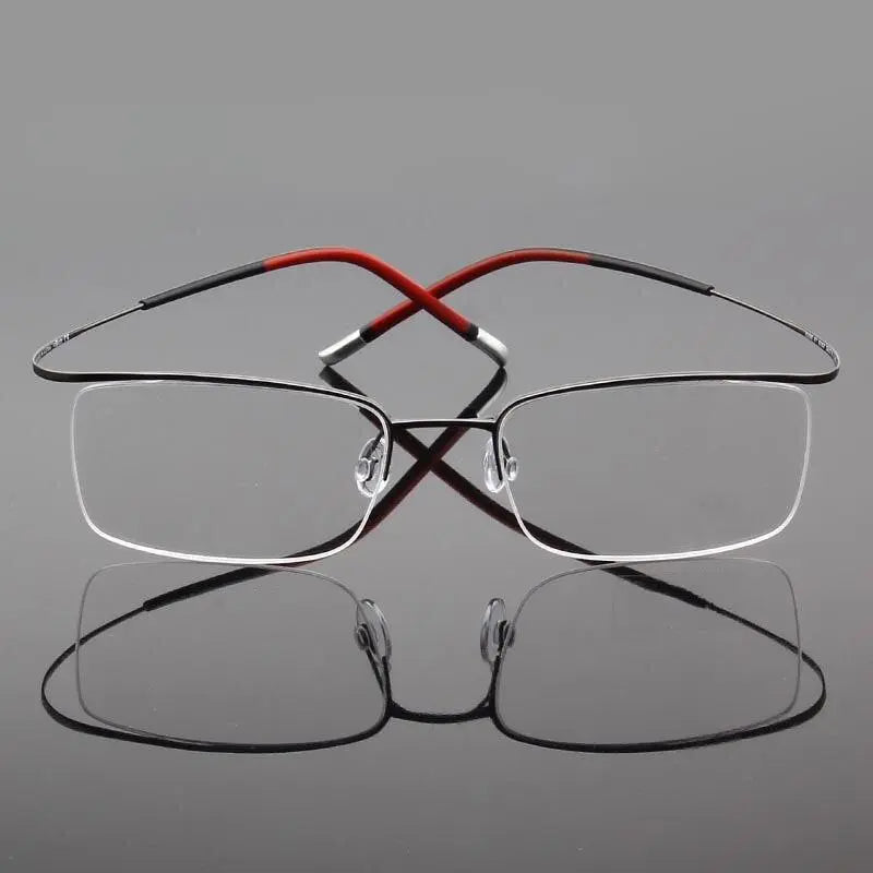 Unisex Rectangular Semi-Rimless Titanium Prescription Glasses 9256 — view 3 | Rx Spectacle