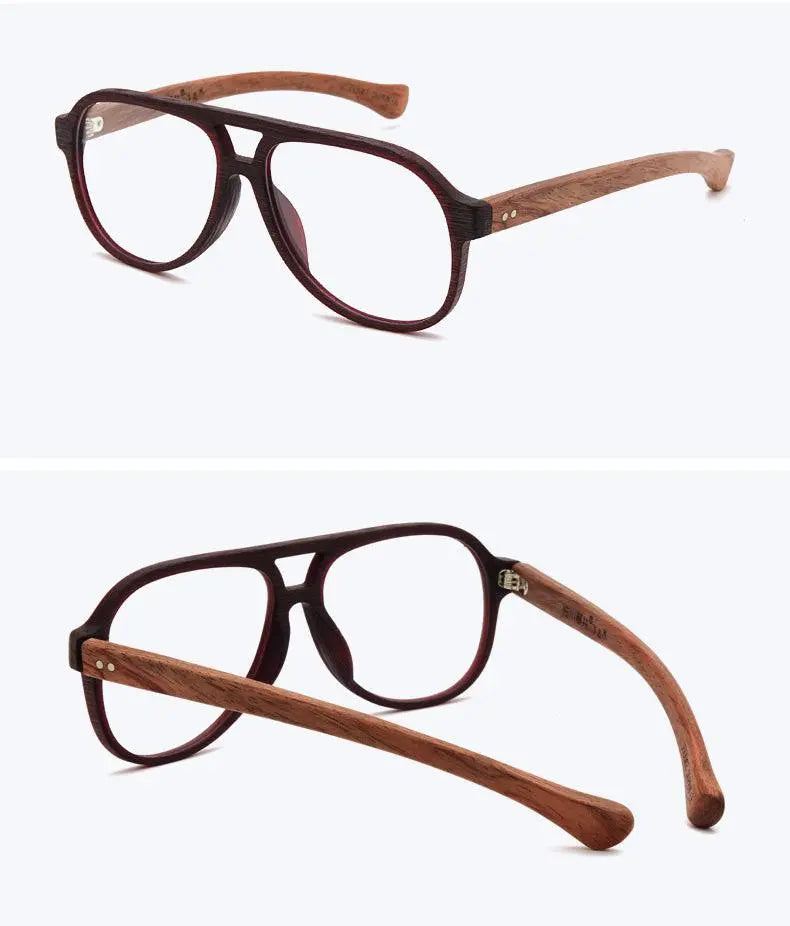 Unisex Round Full Rim Wood Double Bridge Prescription Glasses 7428d — view 16 | Rx Spectacle