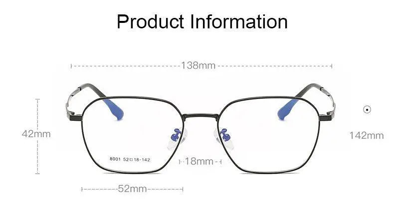 Unisex Square Full Rim Alloy Prescription Glasses 8001 — view 11 | Rx Spectacle