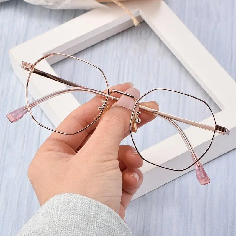 Unisex Polygon Full Rim Titanium Prescription Glasses T3903 — view 7 | Rx Spectacle