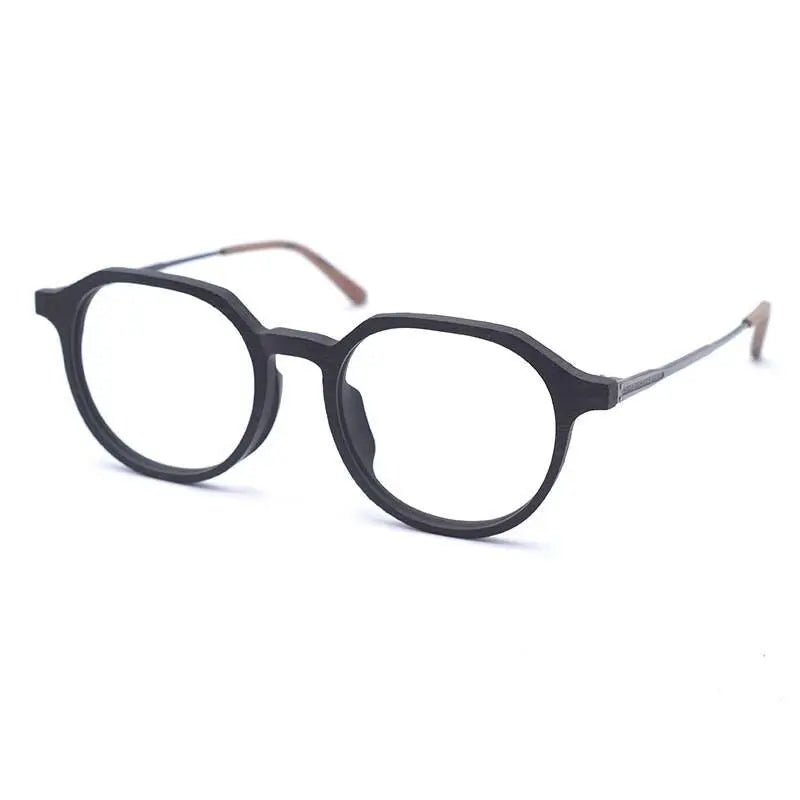 Unisex Round Full Rim Wood Prescription Glasses Ft8861 — view 4 | Rx Spectacle