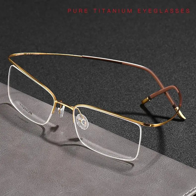 Unisex Rectangular Semi-Rimless Titanium Prescription Glasses 9256 — view 11 | Rx Spectacle