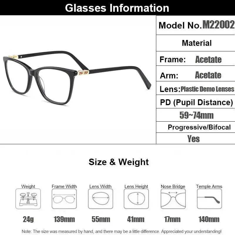 Women's Square Full Rim Acetate Prescription Glasses 22002 — view 2 | Rx Spectacle