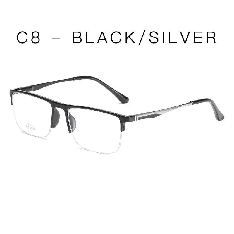 Unisex Square Semi-Rimless Alloy Prescription Glasses 8725 — view 8 | Rx Spectacle