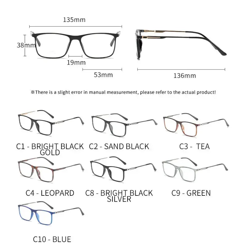 Unisex Square Full Rim TR90 Prescription Glasses 8719 — view 3 | Rx Spectacle