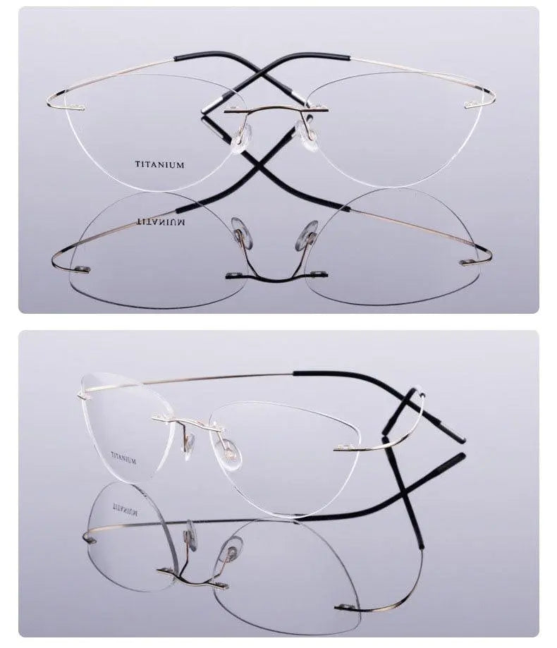 Unisex Cat Eye Rimless Titanium Prescription Glasses 20003 — view 13 | Rx Spectacle