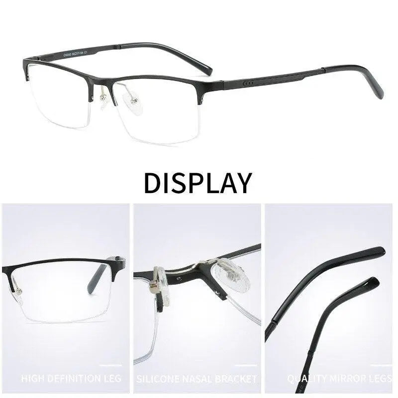 Men's Square Semi-Rimless Titanium Prescription Glasses P6342 — view 7 | Rx Spectacle