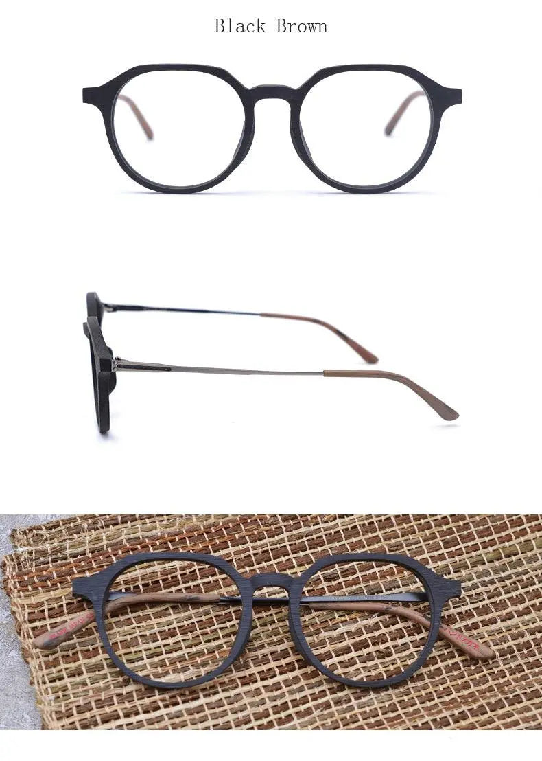 Unisex Round Full Rim Wood Prescription Glasses Ft8861 — view 13 | Rx Spectacle