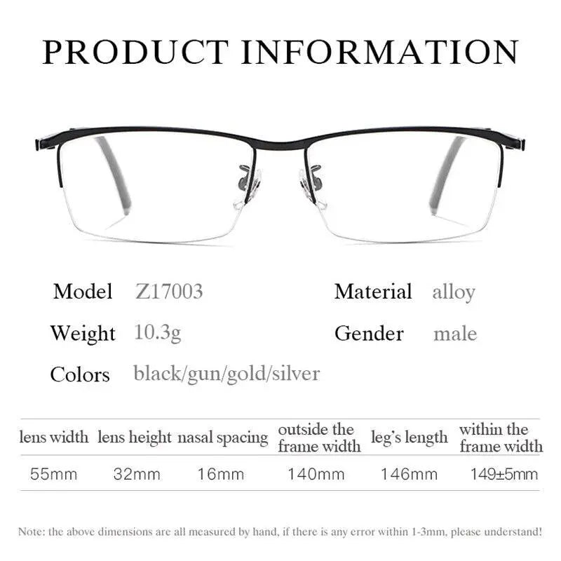 Men's Semi-Rimless Alloy Prescription Glasses Z17003 — view 4 | Rx Spectacle