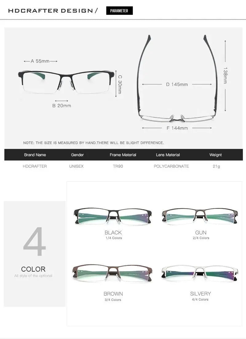 Men's Rectangular Semi-Rimless Titanium Prescription Glasses 9065 — view 11 | Rx Spectacle