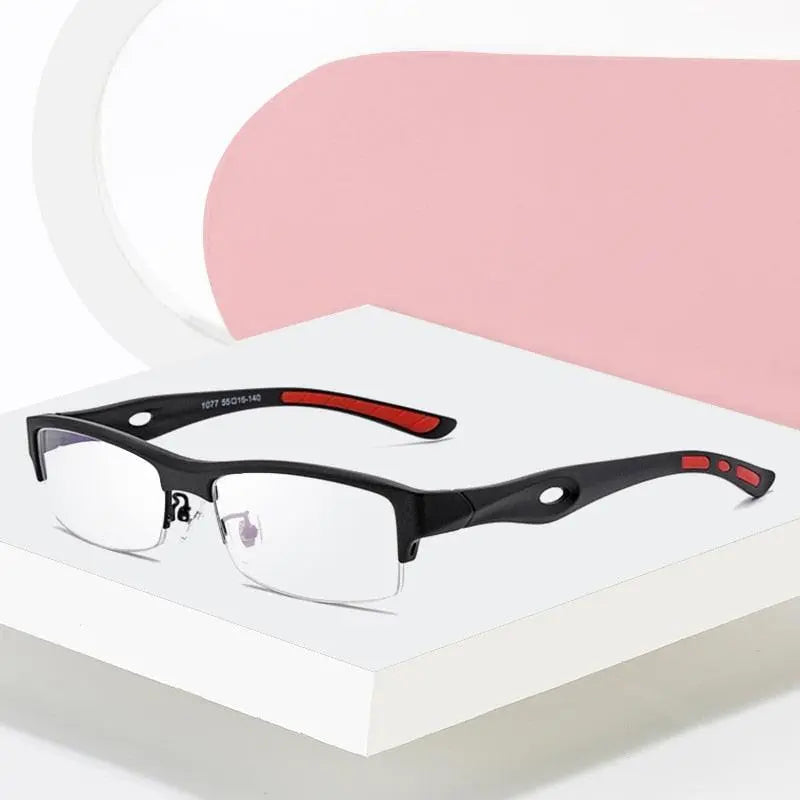 Men's Rectangular Semi-Rimless TR90 Sports Glasses 1077 — view 1 | Rx Spectacle