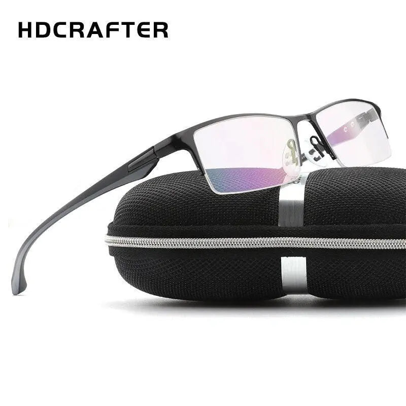 Men's Rectangular Semi-Rimless Titanium Prescription Glasses 9065 — view 7 | Rx Spectacle