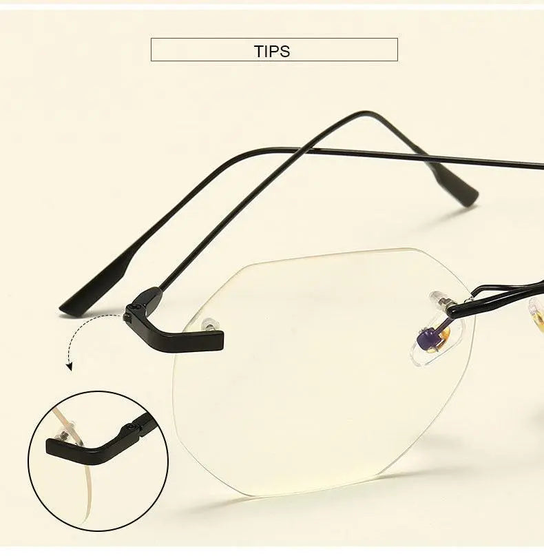 Men's Polygon Rimless Alloy Prescription Glasses 6213 — view 15 | Rx Spectacle