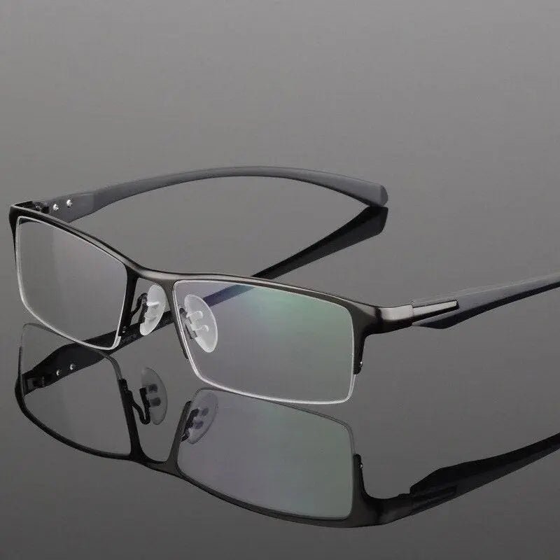 Men's Rectangular Semi-Rimless Titanium Prescription Glasses 9065 — view 5 | Rx Spectacle