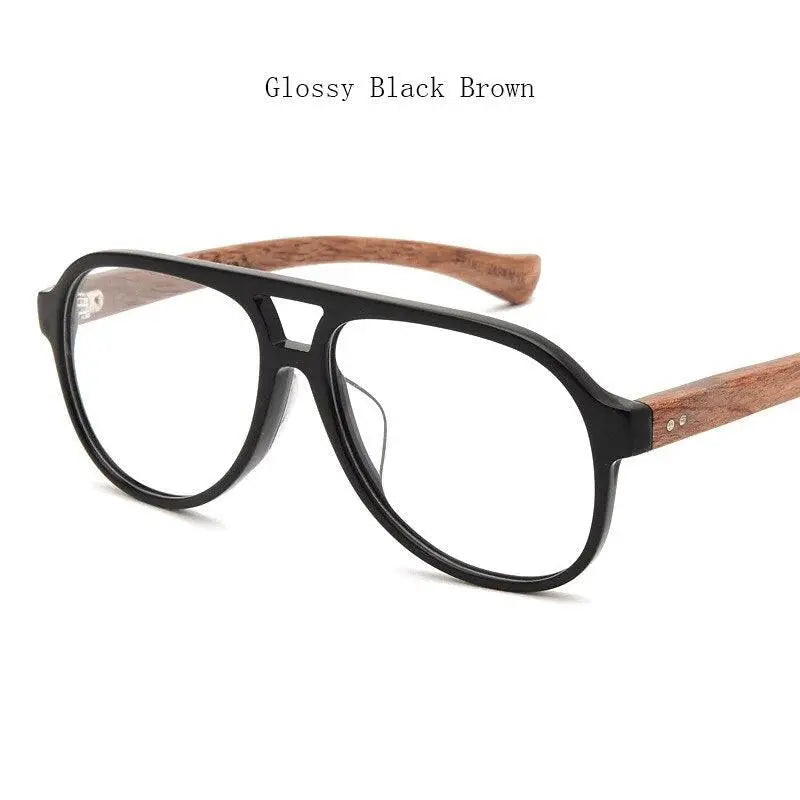 Unisex Round Full Rim Wood Double Bridge Prescription Glasses 7428d — view 4 | Rx Spectacle