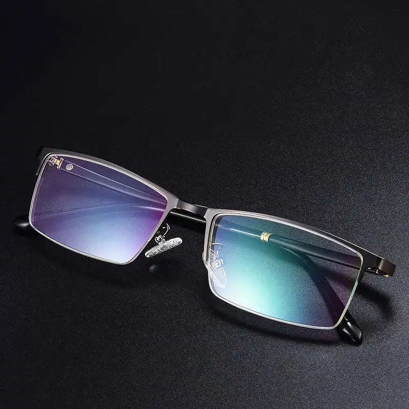 Unisex Rectangular Semi-Rimless Alloy Prescription Glasses 928000 — view 1 | Rx Spectacle