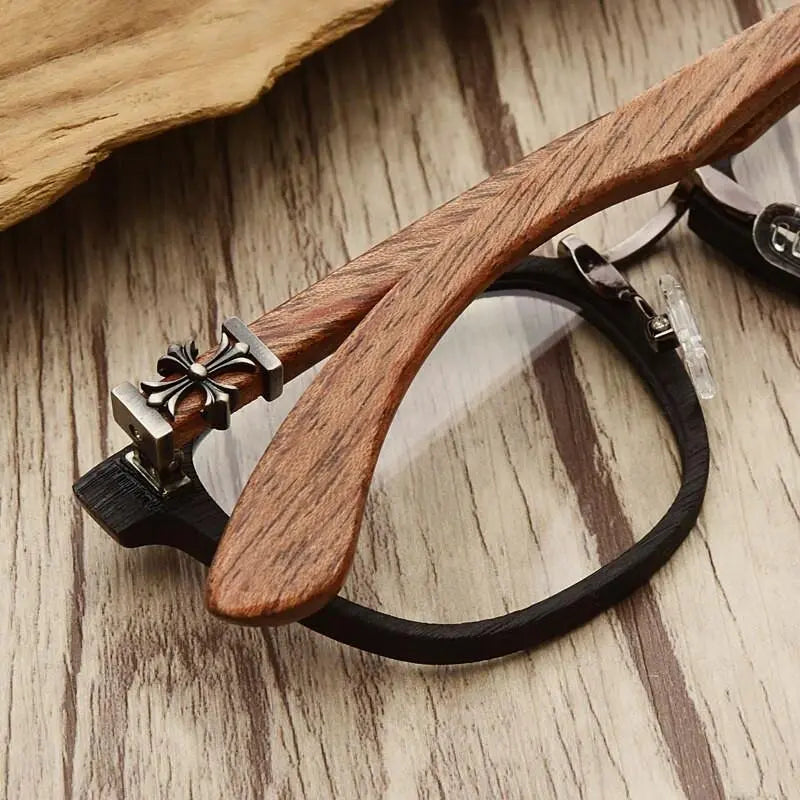 Unisex Round Full Rim Wood Prescription Glasses 7473d — view 7 | Rx Spectacle