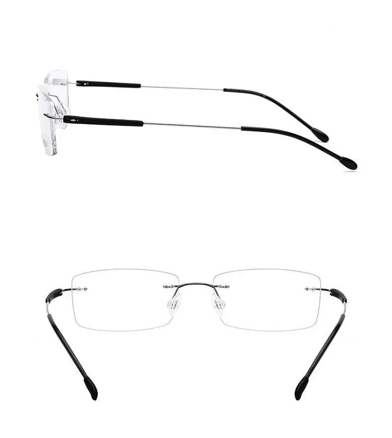 Unisex Rectangular Rimless Titanium Prescription Glasses 3125 — view 15 | Rx Spectacle