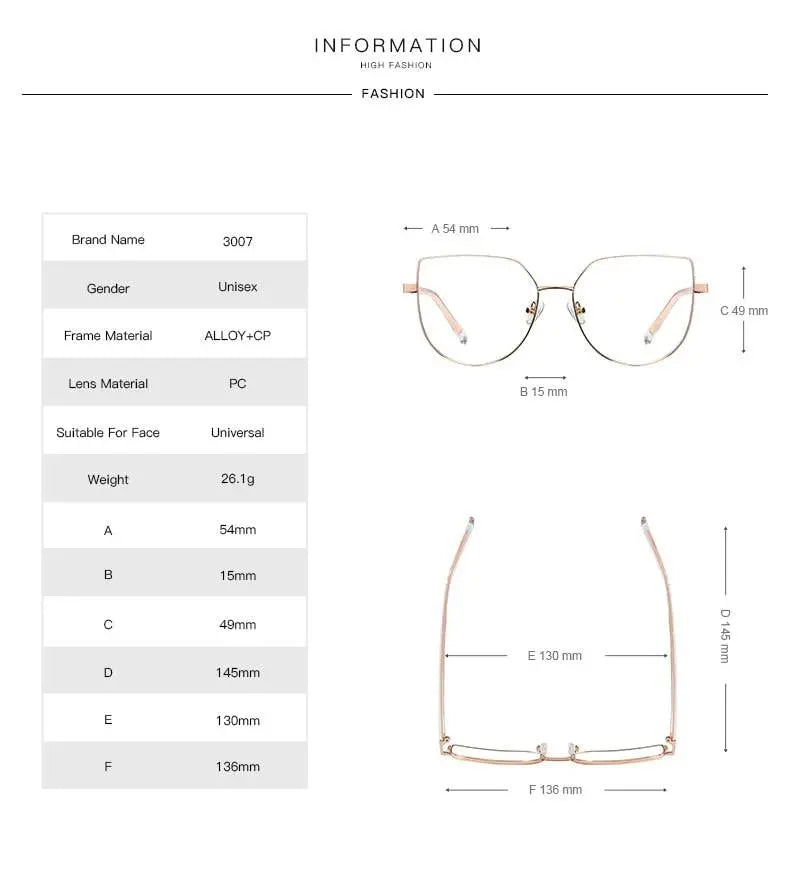 Women's Cat Eye Full Rim Alloy Prescription Glasses 3007 — view 13 | Rx Spectacle