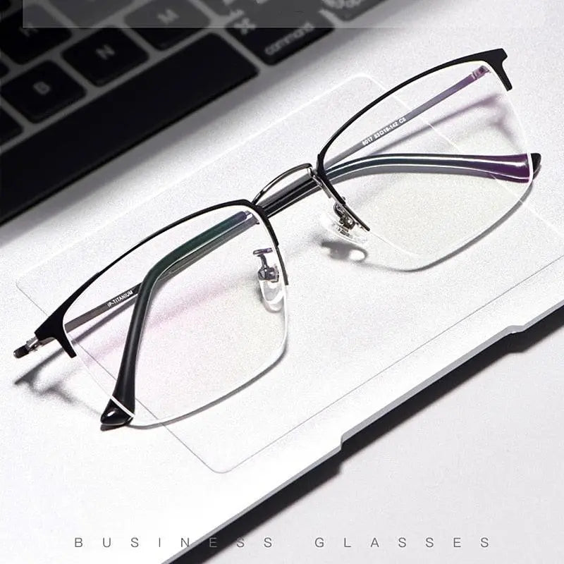 Unisex Semi-Rimless Titanium Prescription Glasses 8017JX — view 2 | Rx Spectacle