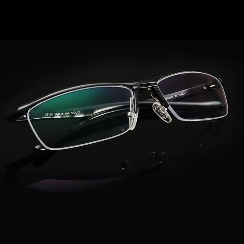 Unisex Rectangular Semi-Rimless Titanium Prescription Glasses Lv130 — view 6 | Rx Spectacle