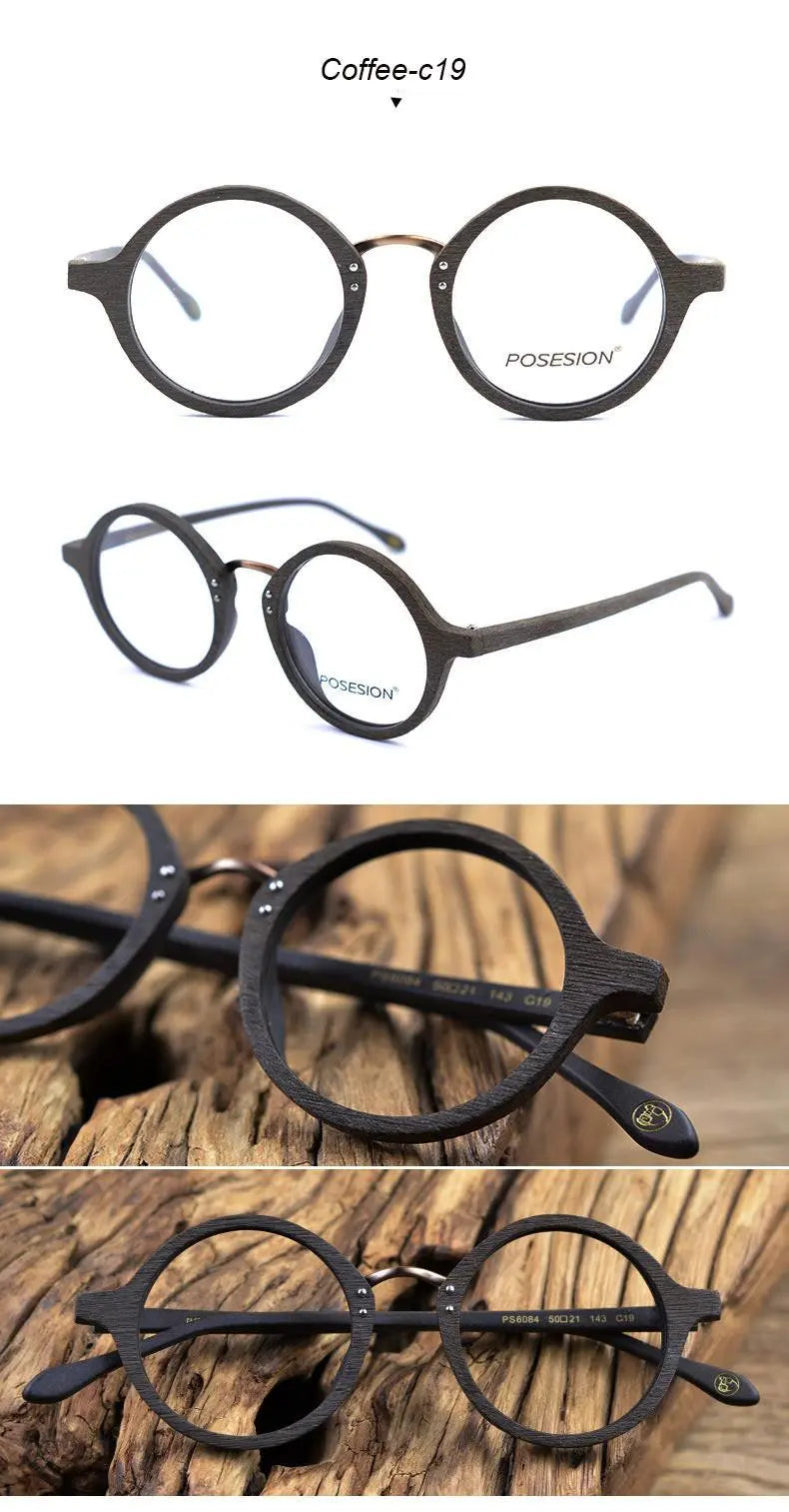 Men's Round Full Rim Wood Prescription Glasses Ps6084 — view 13 | Rx Spectacle