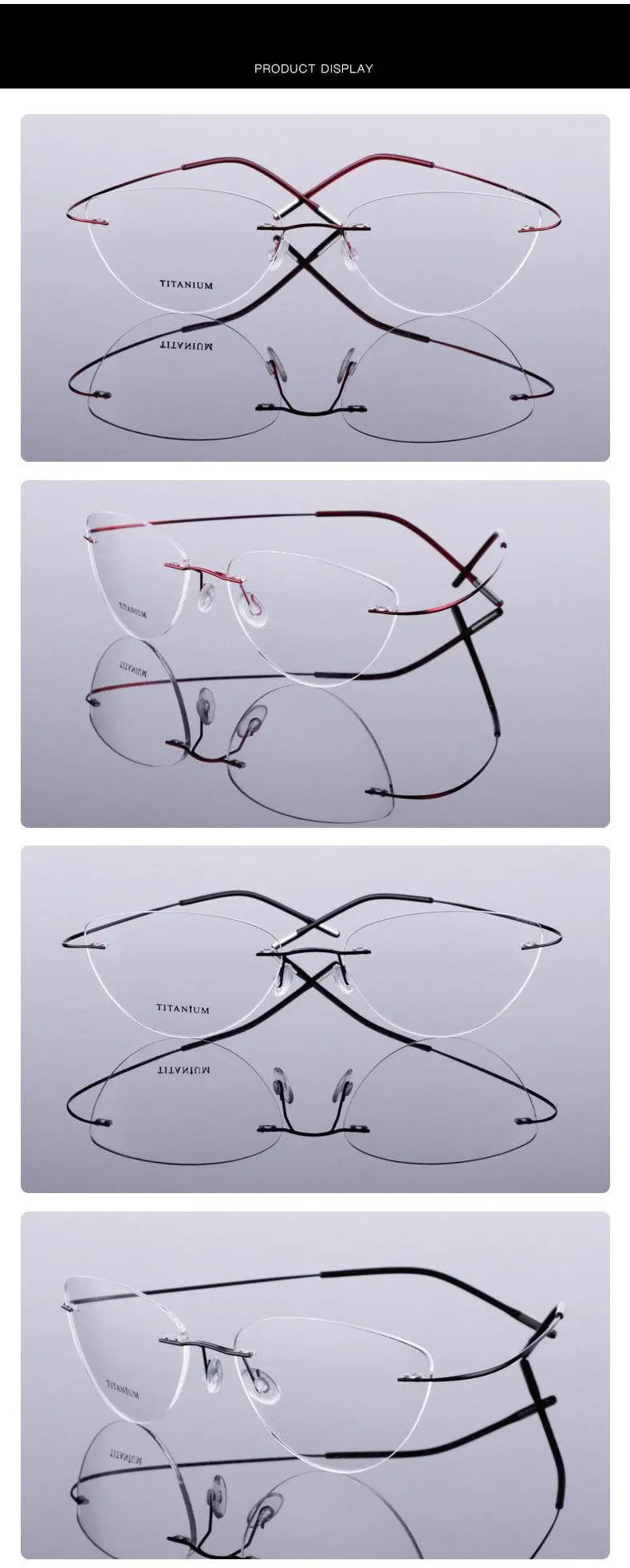 Unisex Cat Eye Rimless Titanium Prescription Glasses 20003 — view 11 | Rx Spectacle