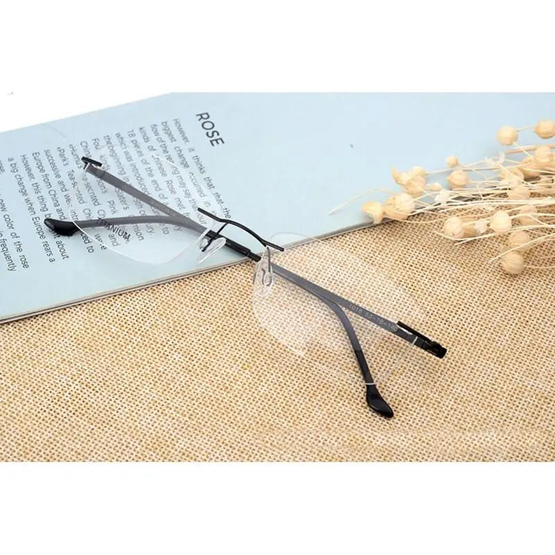 Unisex Rectangular Rimless Alloy Prescription Glasses Rw004 — view 6 | Rx Spectacle