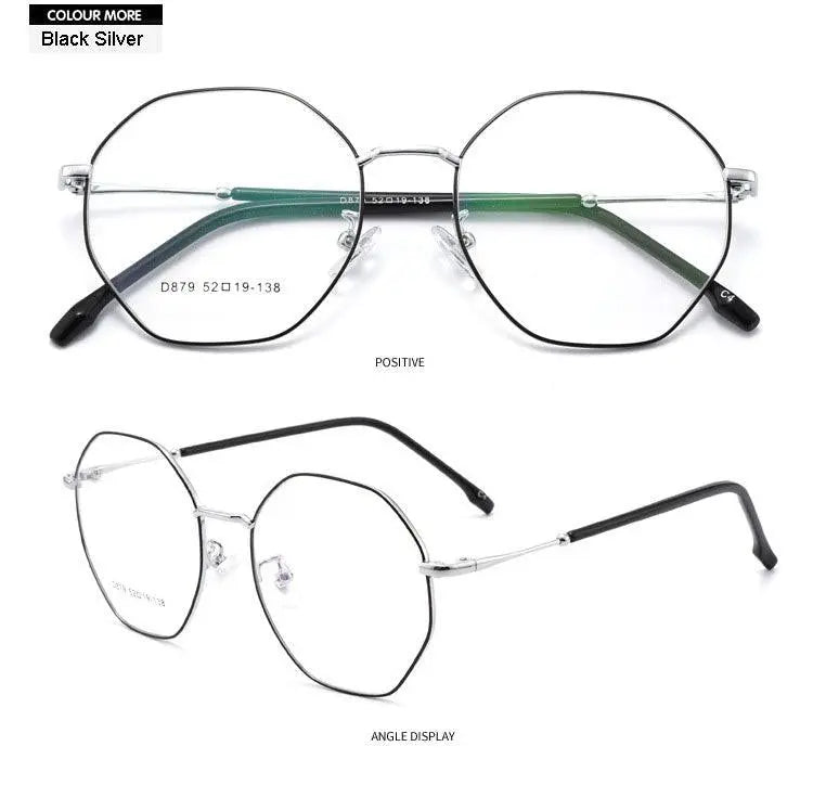 Unisex Polygon Full Rim Alloy Prescription Glasses D879 — view 17 | Rx Spectacle