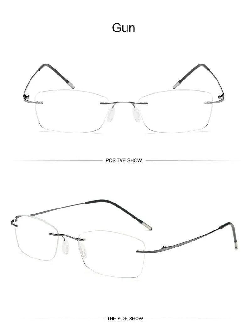 Unisex Rectangular Rimless Titanium Reading Glasses 8025 — view 21 | Rx Spectacle
