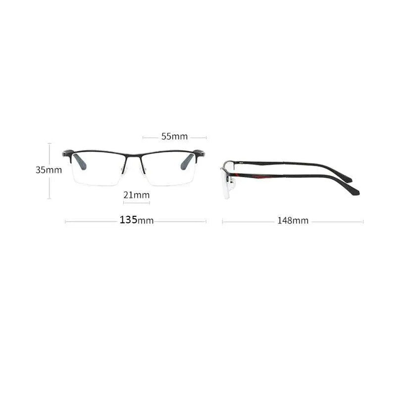 Men's Square Semi-Rimless Aluminum Prescription Glasses B2037 — view 3 | Rx Spectacle