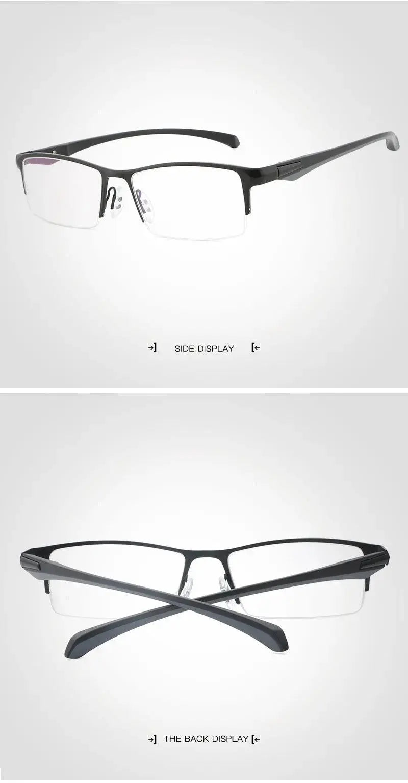 Men's Rectangular Semi-Rimless Titanium Prescription Glasses 9065 — view 13 | Rx Spectacle