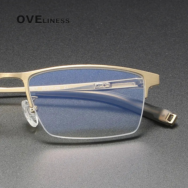 Unisex Square Semi-Rimless Titanium Prescription Glasses 80877 — view 3 | Rx Spectacle