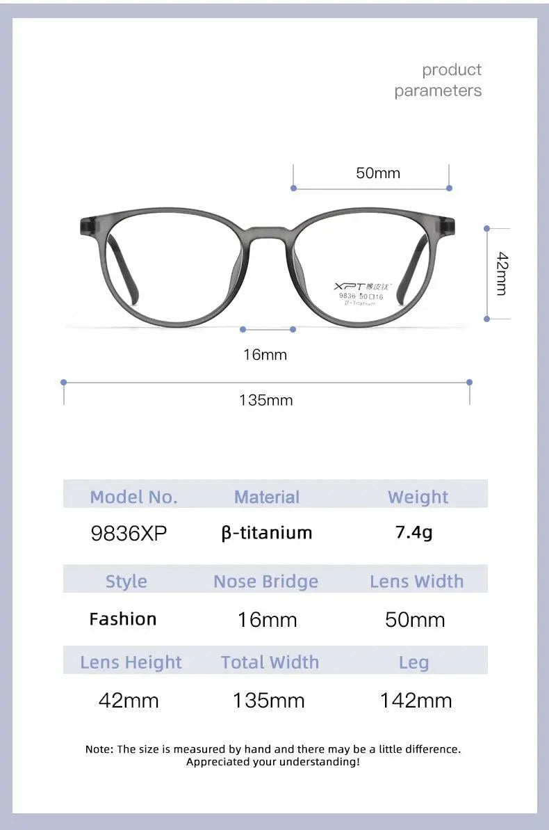 Unisex Round Full Rim Titanium Prescription Glasses 9836xp — view 12 | Rx Spectacle